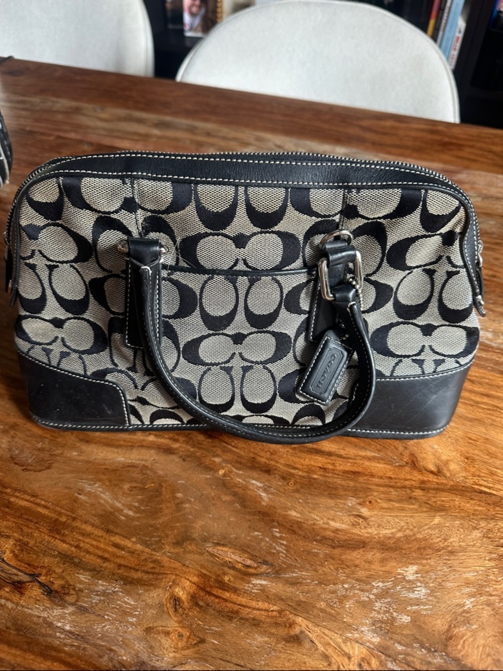Coach Black and Tan Signature Jacquard hand bag